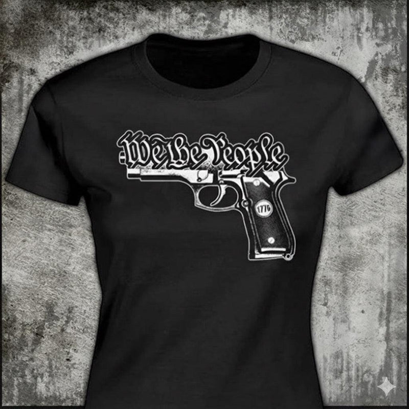 We The People Gun distressed graphic women's T-shirt from Reborn XII