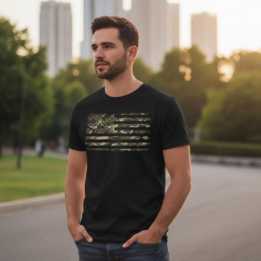 Camo Freedom distressed graphic men's T-shirt - view 5 - Reborn XII
