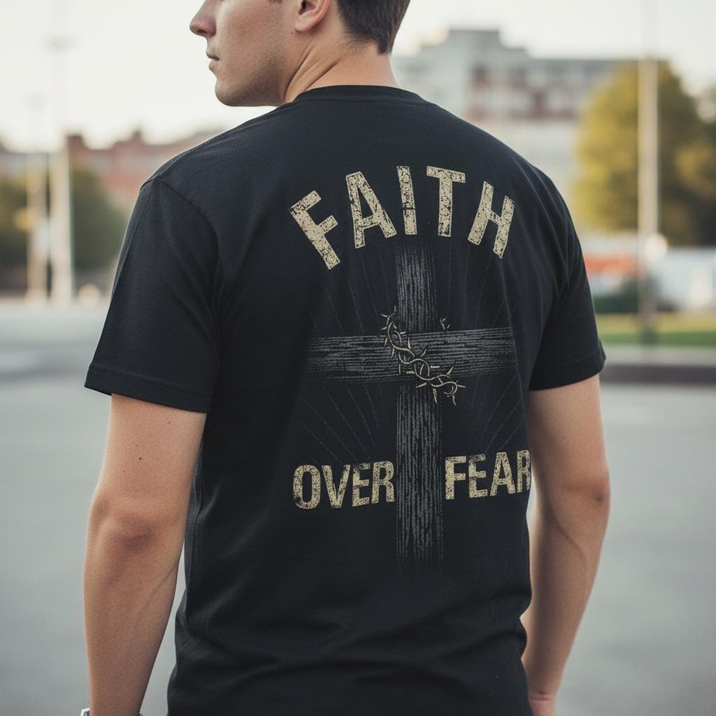Faith Over Fear distressed graphic men's T-shirt - view 8 - Reborn XII