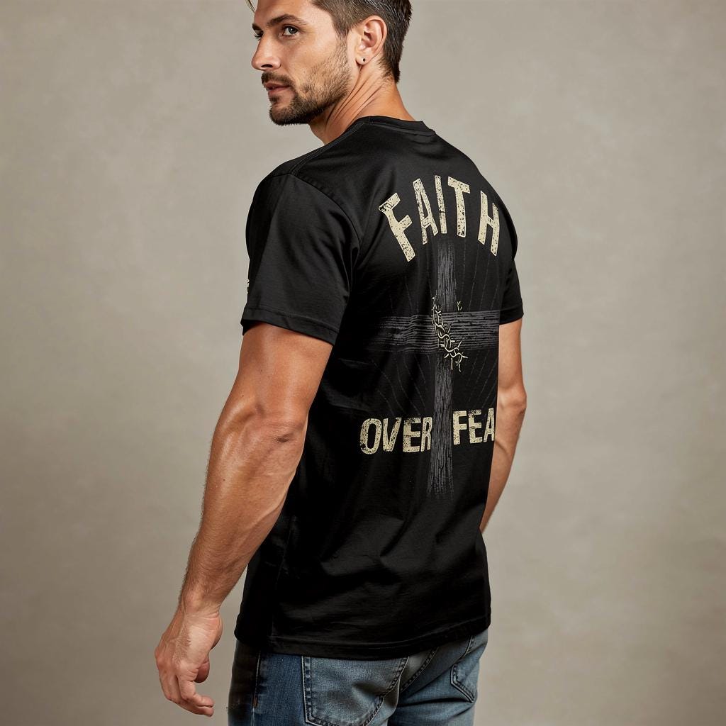 Faith Over Fear distressed graphic men's T-shirt - view 9 - Reborn XII