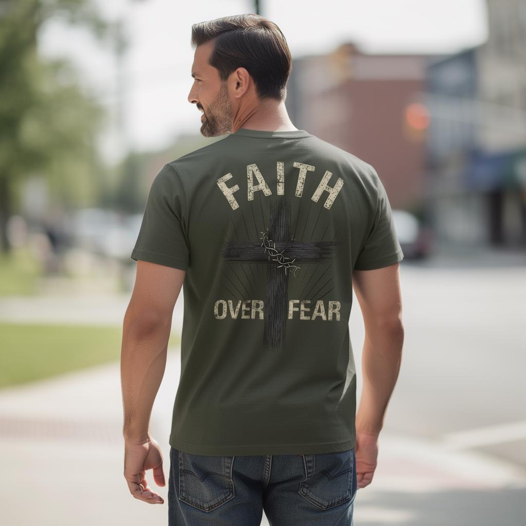 Faith Over Fear distressed graphic men's T-shirt - view 5 - Reborn XII