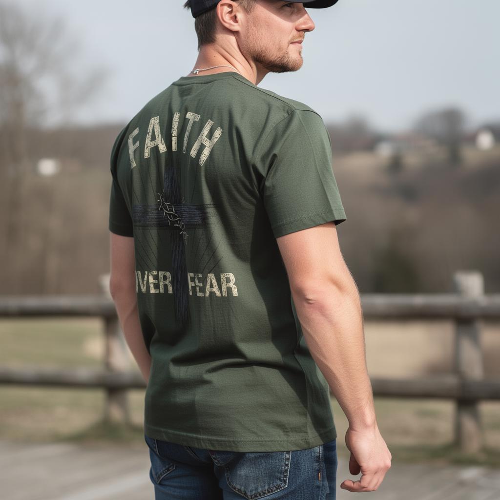 Faith Over Fear distressed graphic men's T-shirt - view 10 - Reborn XII