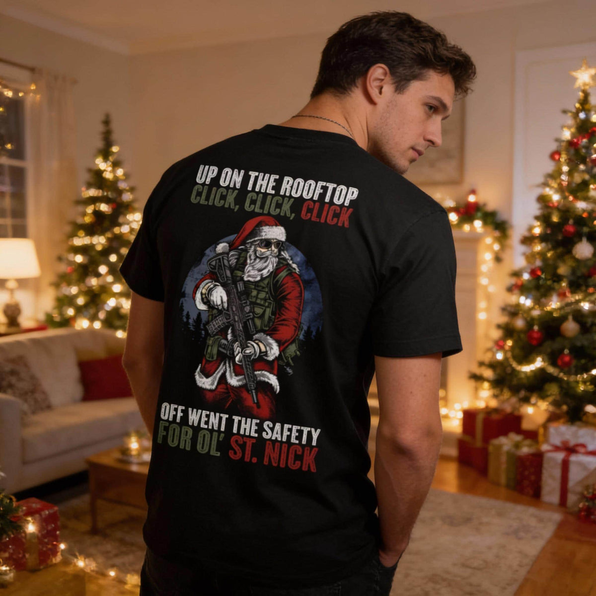 Tactical Santa distressed graphic men's T-shirt - view 5 - Reborn XII