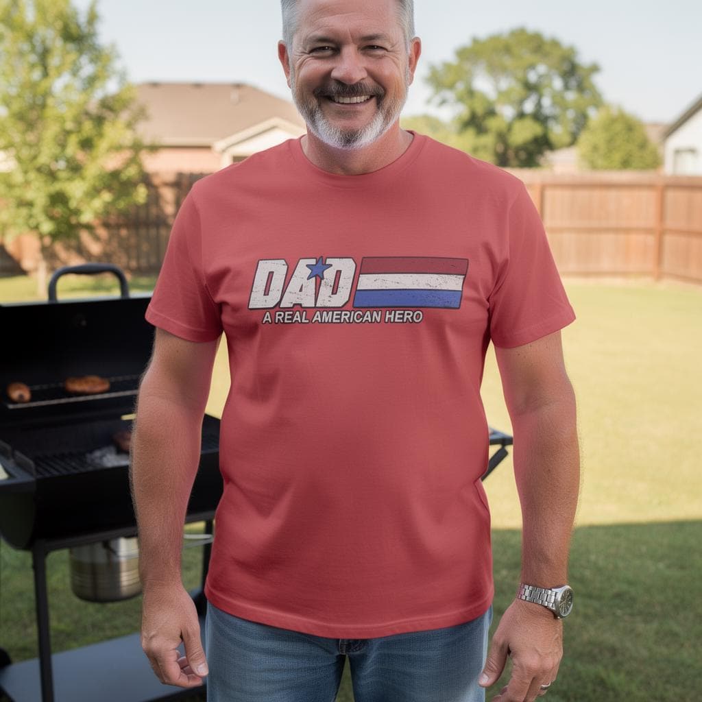 Dad - A Real American Hero distressed graphic men's T-shirt - view 6 - Reborn XII