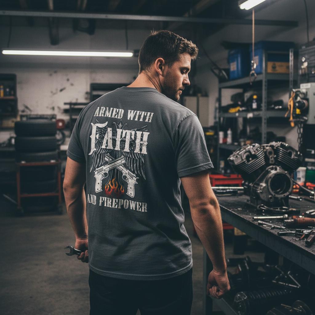Faith And Firepower distressed graphic men's T-shirt - view 3 - Reborn XII