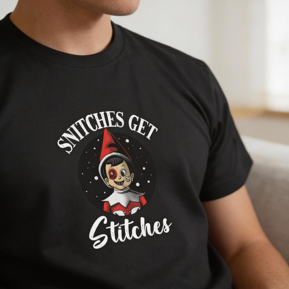 Snitches Get Stitches distressed graphic men's T-shirt - view 4 - Reborn XII