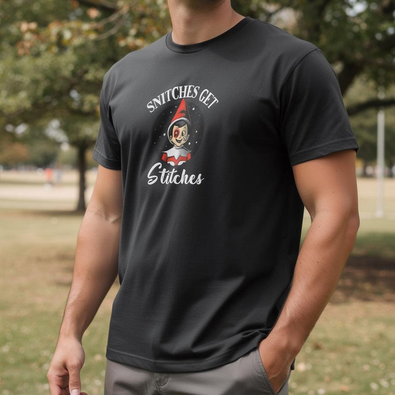 Snitches Get Stitches distressed graphic men's T-shirt - view 2 - Reborn XII