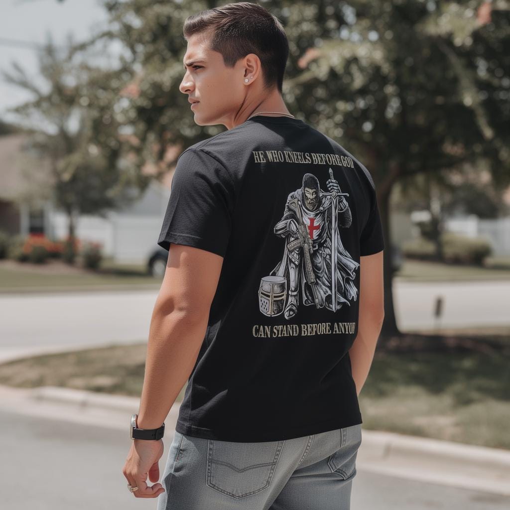 He Who Kneels Before God distressed graphic men's T-shirt - view 7 - Reborn XII
