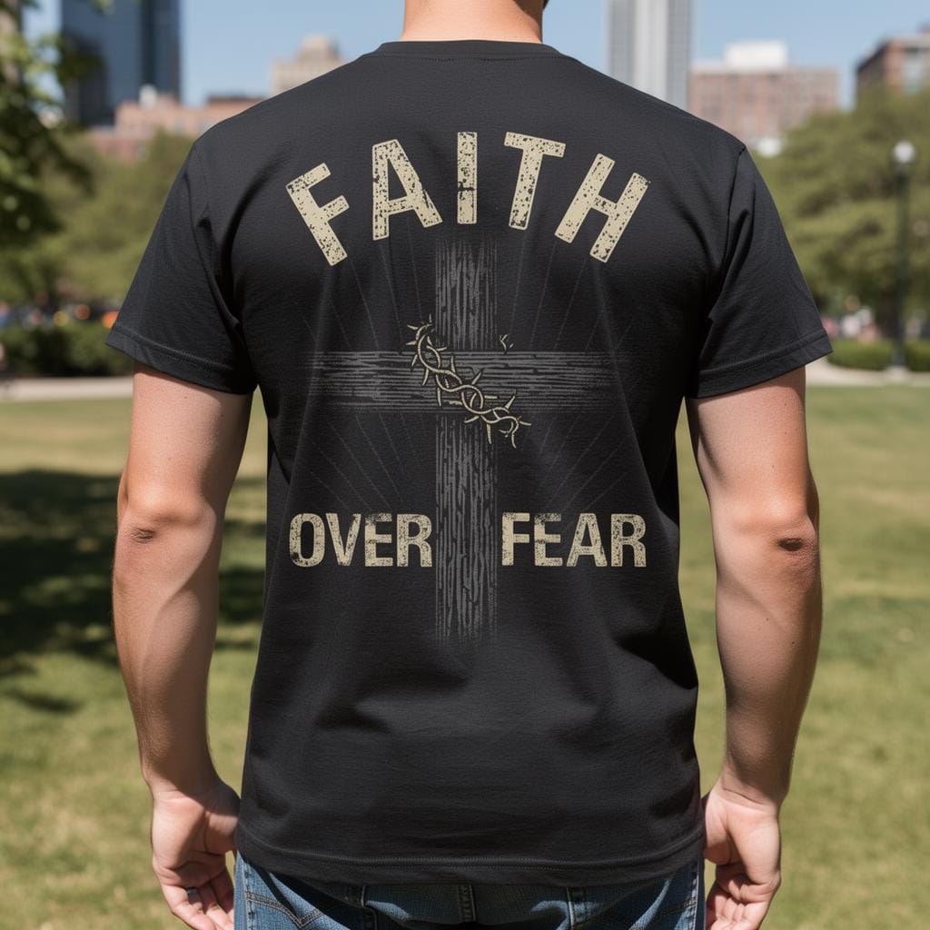 Faith Over Fear distressed graphic men's T-shirt - view 6 - Reborn XII