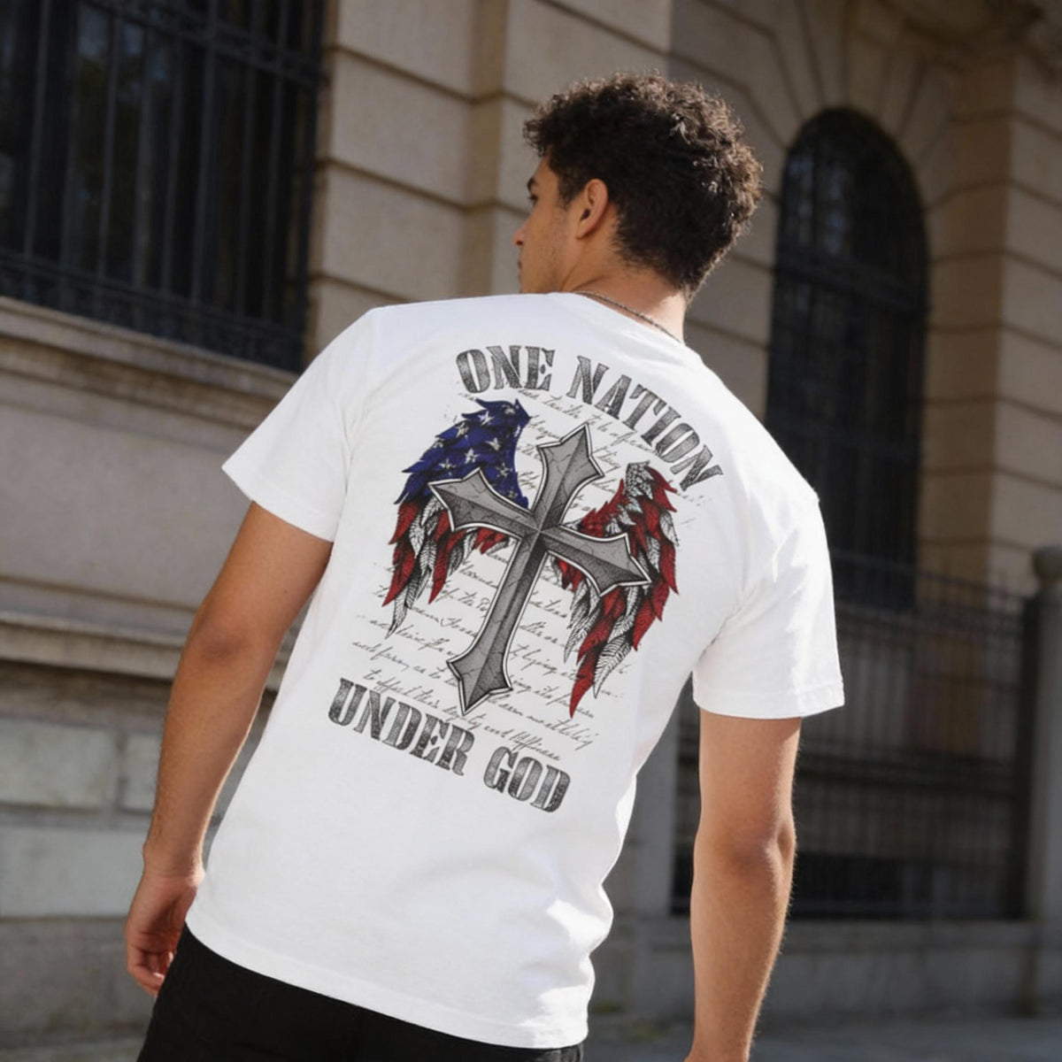 One Nation Under God distressed graphic men's T-shirt - view 7 - Reborn XII