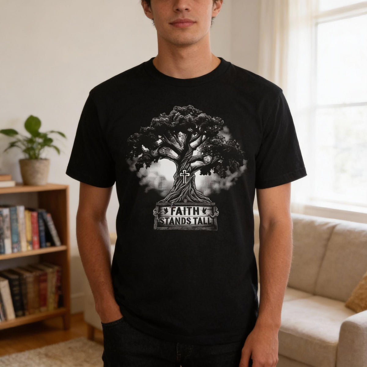 Faith Stands Tall distressed graphic men's T-shirt - view 5 - Reborn XII