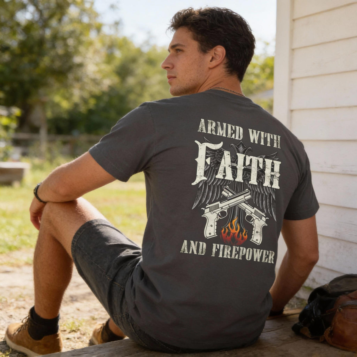 Faith And Firepower distressed graphic men's T-shirt - view 4 - Reborn XII
