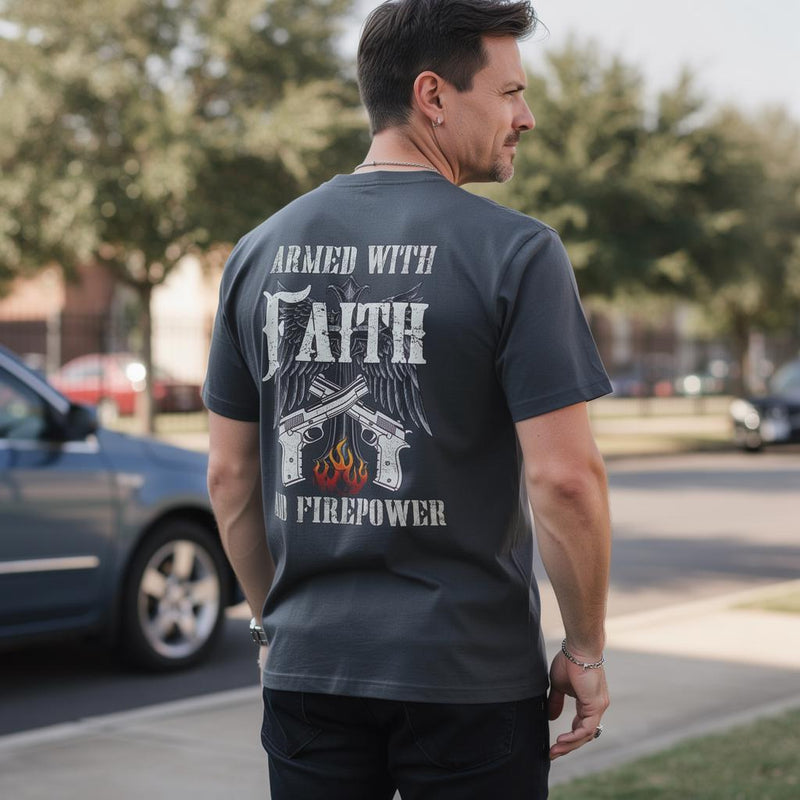 Faith And Firepower distressed graphic men's T-shirt - view 5 - Reborn XII