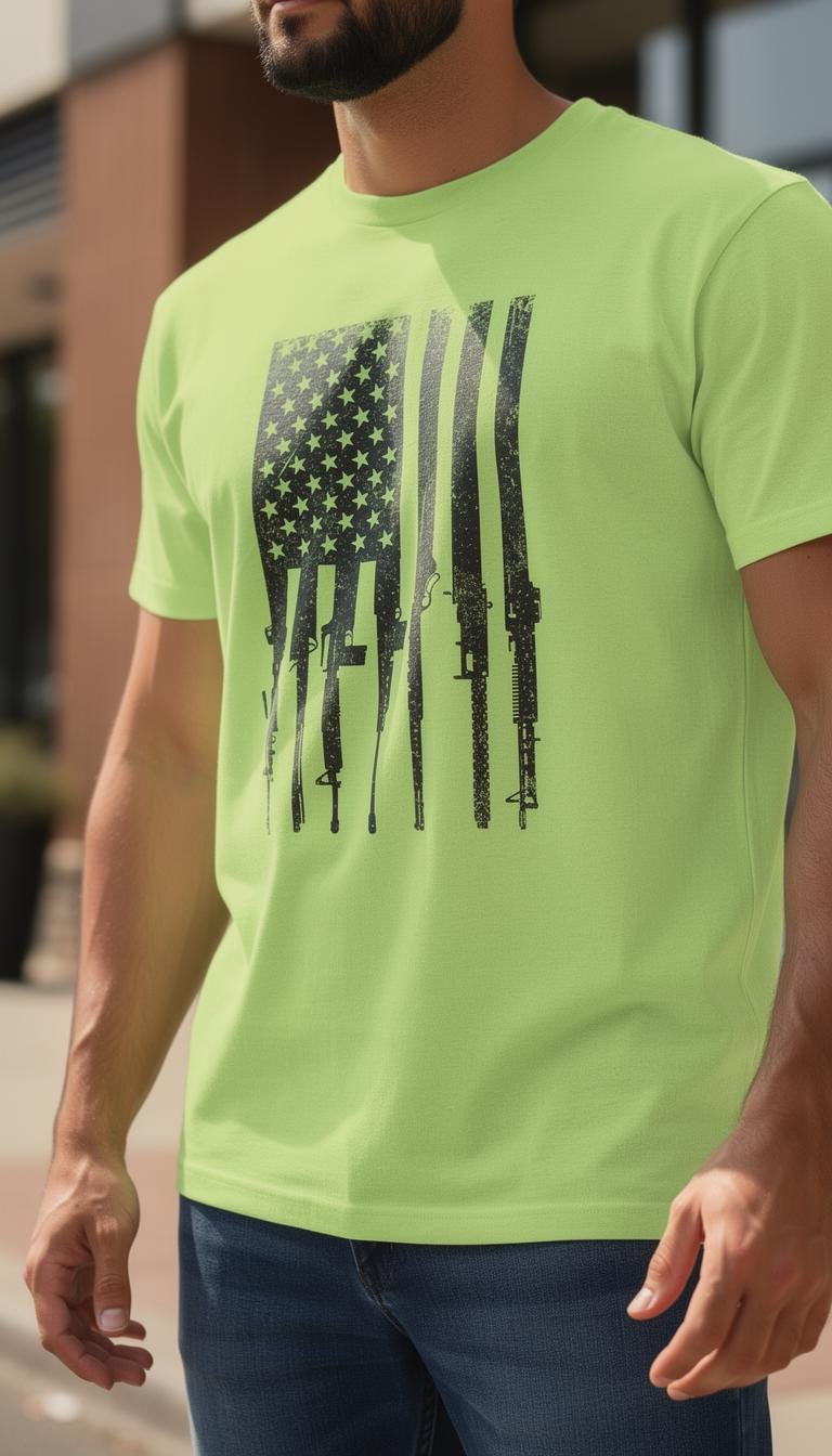 Flag With Gun Stripes distressed graphic hi-vis safety T-shirt - view 4 - Reborn XII