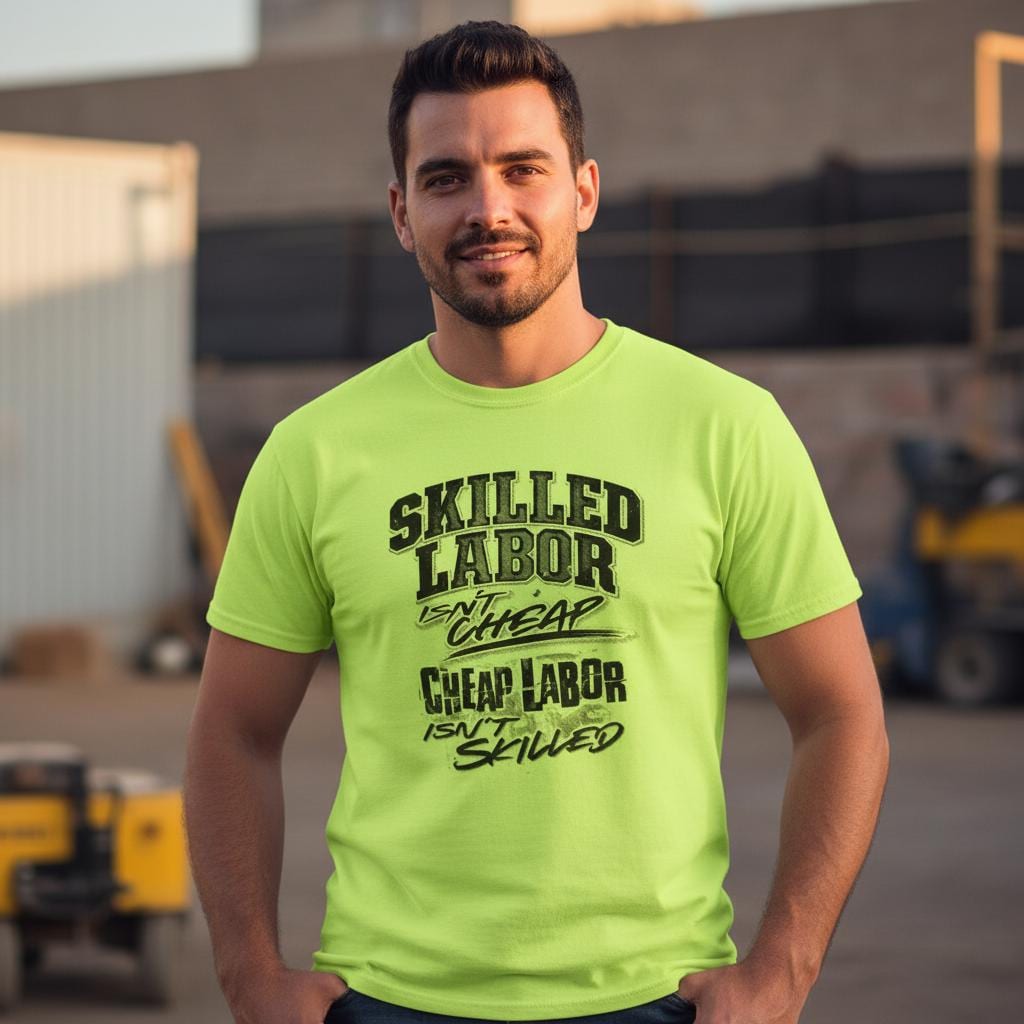 Skilled Labor distressed graphic hi-vis safety T-shirt - view 3 - Reborn XII