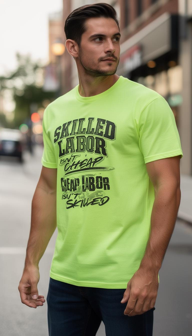 Skilled Labor distressed graphic hi-vis safety T-shirt - view 4 - Reborn XII