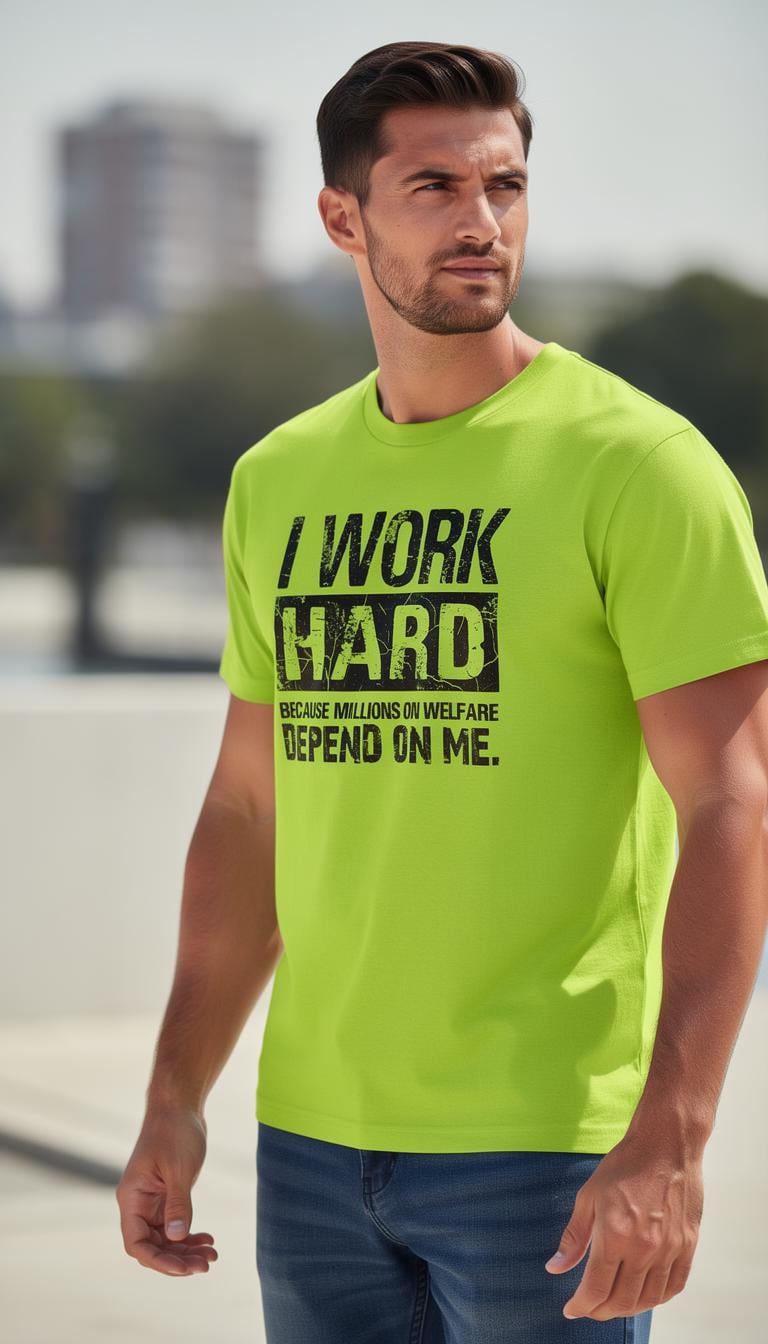 I Work Hard distressed graphic hi-vis safety T-shirt - view 4 - Reborn XII
